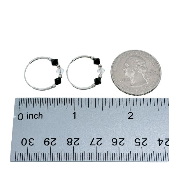 Vintage Sterling Silver 925 Crystal Hoop Earrings - Picture 3 of 4